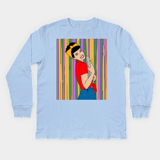 Retro Waiter Bartender With Drinks Kids Long Sleeve T-Shirt